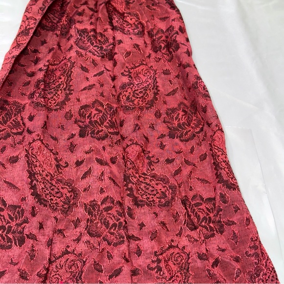 Vintage RED GLENTEX Paisley floral Print Long Scarf Rayon Black Red Long Fringe - Picture 12 of 13